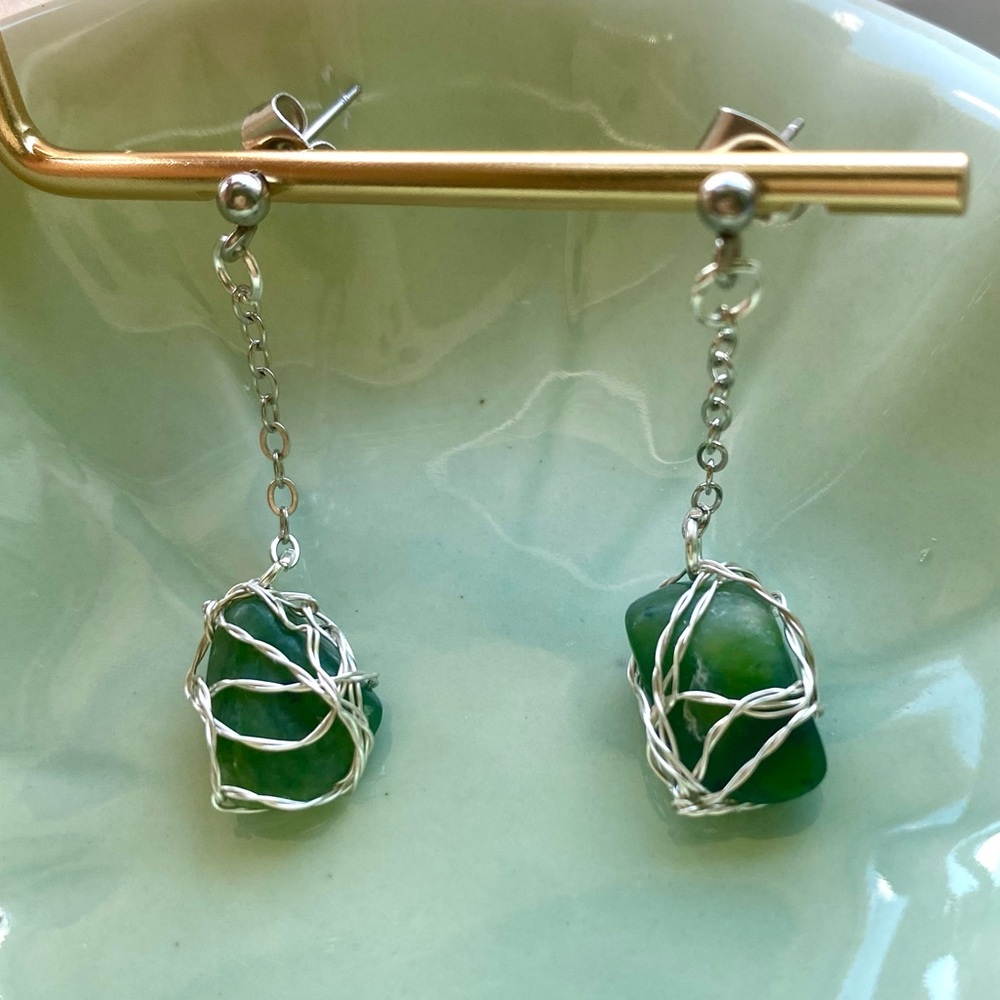 Green Jasper Silver Earrings E18